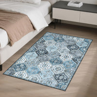 Garvee Tappeto piccolo 80 x 150 cm Tappeto vintage per ingresso, camera da letto, cucina, grigio e blu
