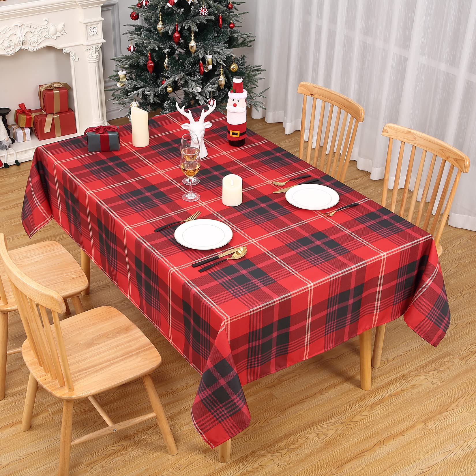 Garvee Tovaglia Natalizia Impermeabile in Poliestere 155GSM con Motivo Scozzese Rosso per Cucina e Sala da Pranzo 137x229 cm