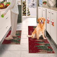 Tappetino da cucina Garvee Christmas Tree, set da 2 pezzi, antiscivolo, imitazione canapa, 40x60 + 40x120 cm, design festoso
