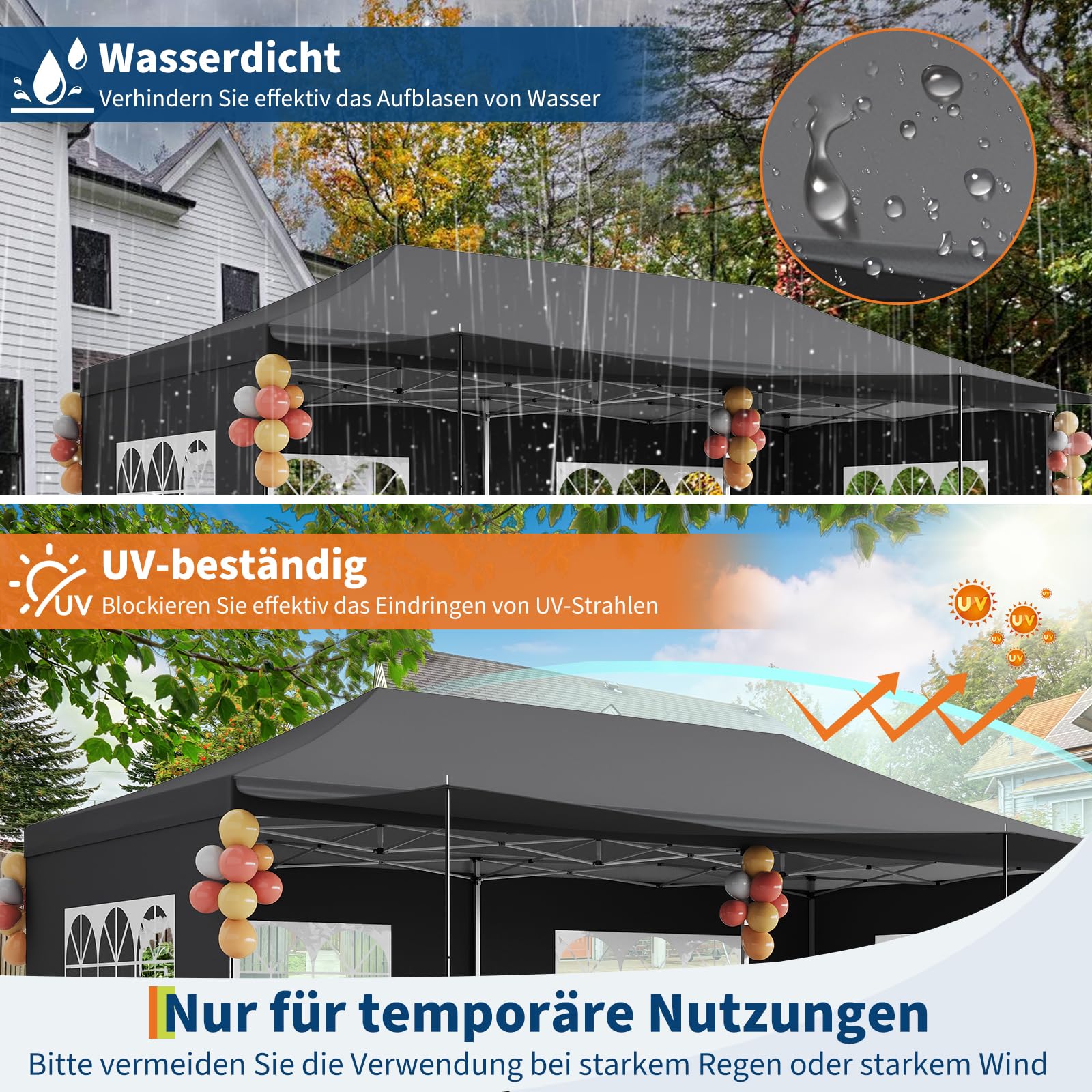 Gazebo 3x6M pieghevole Garvee Heavy Duty tenda a baldacchino con 6 pannelli laterali rimovibili per feste commerciali, altezza regolabile, grigio