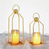 Garvee Set 2 Laterne LED con Candele Acriliche, Metallo Nero, Design Moderno, Timer, Telecomando, Interni e Giardino, 30,5-38,1 cm - Gold