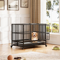 Garvee Heavy Duty Dog Crate 37 pollici con doppia porta, ruote girevoli a 360°, metallo, pieghevole, per cani di piccola e grande taglia, per interni