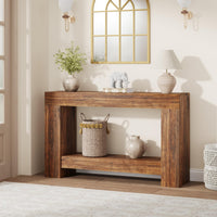 Tavolo consolle Garvee da 47" per corridoio con 2 ripiani, base in legno robusto, stile country, soggiorno e ingresso, marrone