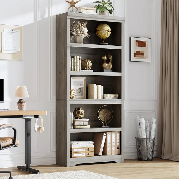 Garvee Libreria Rustica Alta 190,5 cm 2-6 Ripiani Regolabili MDF Robusta Antiribaltamento Soggiorno Studio