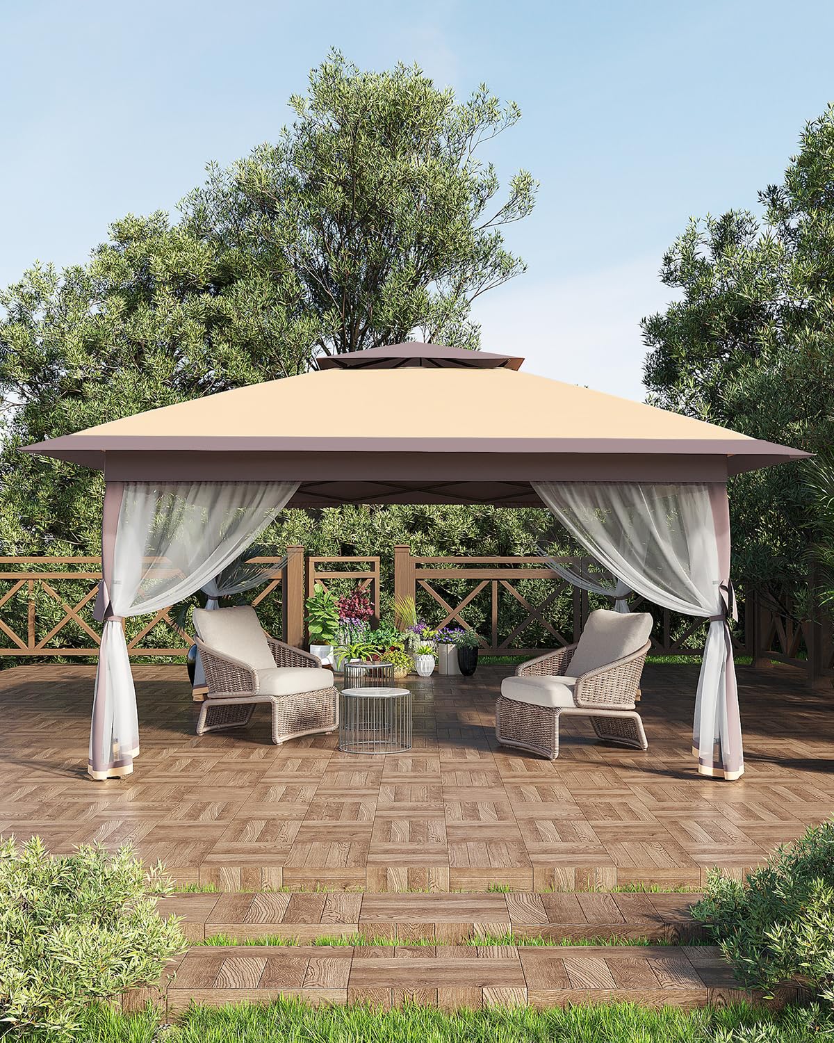 Gazebo pop-up Garvee 12x12 con zanzariera, resistente ai raggi UV, regolabile in 3 altezze, struttura in acciaio, 6 pannelli laterali, tasche per sabbia per giardino e campeggio, bianco