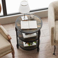 Tavolino rotondo Garvee con 3 ripiani, gambe di supporto in metallo, effetto legno MDF rustico, rovere scuro, per soggiorno e camera da letto