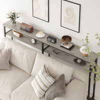 GARVEE Tavolo consolle stretto 180x23x100 cm, 2 ripiani, spazio di archiviazione, legno, extra lungo, grigio, per corridoio e soggiorno