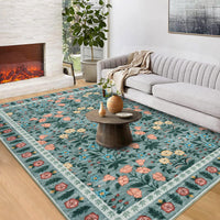 Tappeto decorativo Garvee per interni Boho, 200x290 cm, grande, antiscivolo, nero, a pelo corto, con motivo floreale, per soggiorno, cameretta dei bambini, sala giochi