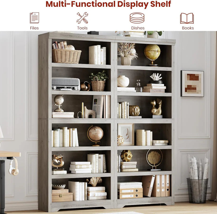 Garvee Libreria a 6 Ripiani Alta Regolabile Design Antiscivolo MDF Robusto Stile Rustico Grigia per Casa e Ufficio 191 cm