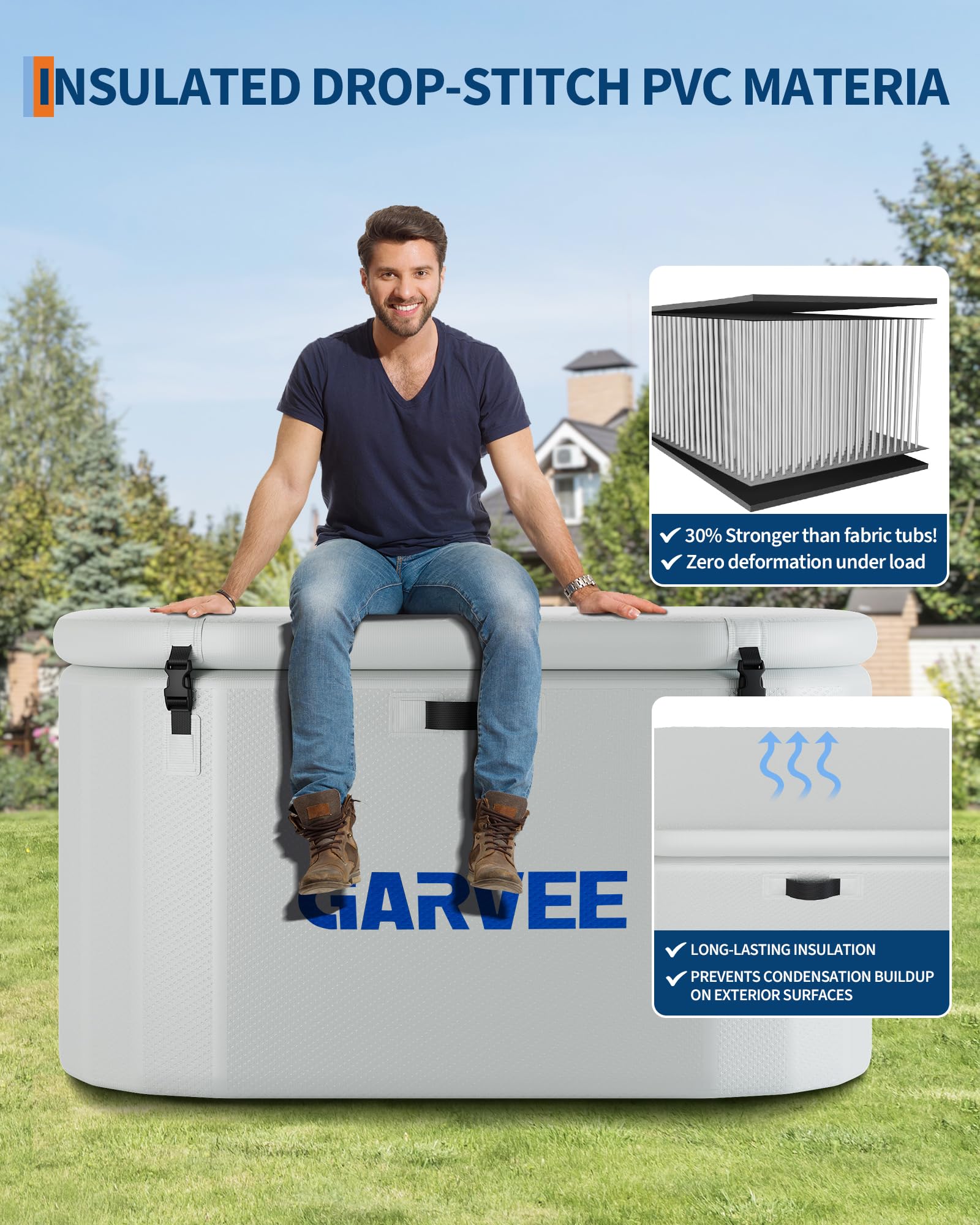 Vasca da bagno ghiacciata Garvee per atleti, 248 galloni, ovale, portatile, in PVC e fibra di vetro, coperchio isolato, per il recupero