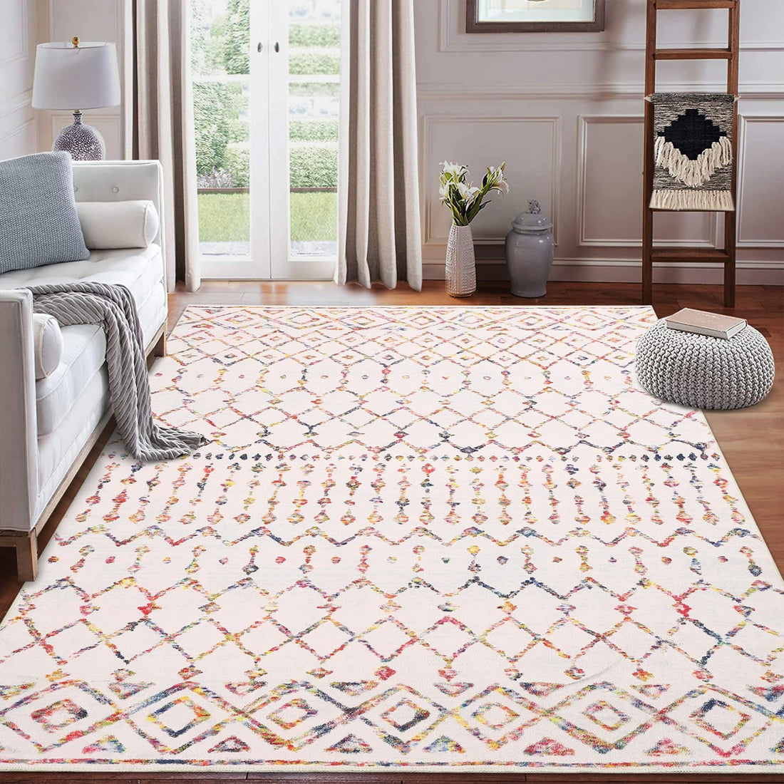 Tappeto Garvee Boho marocchino 200 x 290 cm colorato lavabile antiscivolo per soggiorno e ufficio