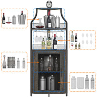 Mobiletto angolare Garvee, 5 ripiani con portabottiglie, portabicchieri, portaoggetti per soggiorno e cucina, 47 x 45 x 152 cm, grigio, salvaspazio, robusto