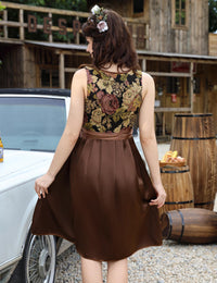 Garvee Midi Dirndl, elegante abito tradizionale da donna con grembiule in pizzo per l'Oktoberfest e le feste tradizionali, A-Marrone, 38
