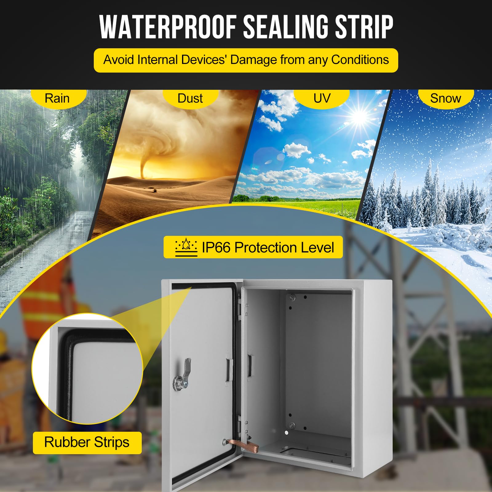 Scatola elettrica per esterni Garvee 16x12x6 in acciaio NEMA 4X IP66 impermeabile e antipolvere con serratura e piastra di montaggio per progetti elettrici
