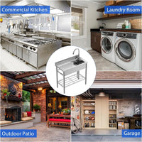 Lavello Garvee da 39 pollici in acciaio inossidabile, rubinetto da cucina indipendente per garage, banco da lavoro, lavello antiruggine in acciaio 304