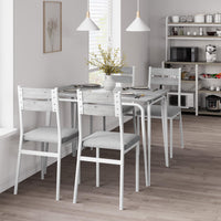 Set da pranzo Garvee per 4 persone, tavolo quadrato con 4 sedie imbottite, MDF e metallo, salvaspazio e stabile, per stanze e cucine piccole