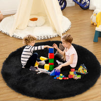Tappeto rotondo Garvee Fluffy 3'3,3" per cameretta dei bambini, morbido velluto a pelo lungo, nero, antiscivolo, arredamento per soggiorno e camera da letto