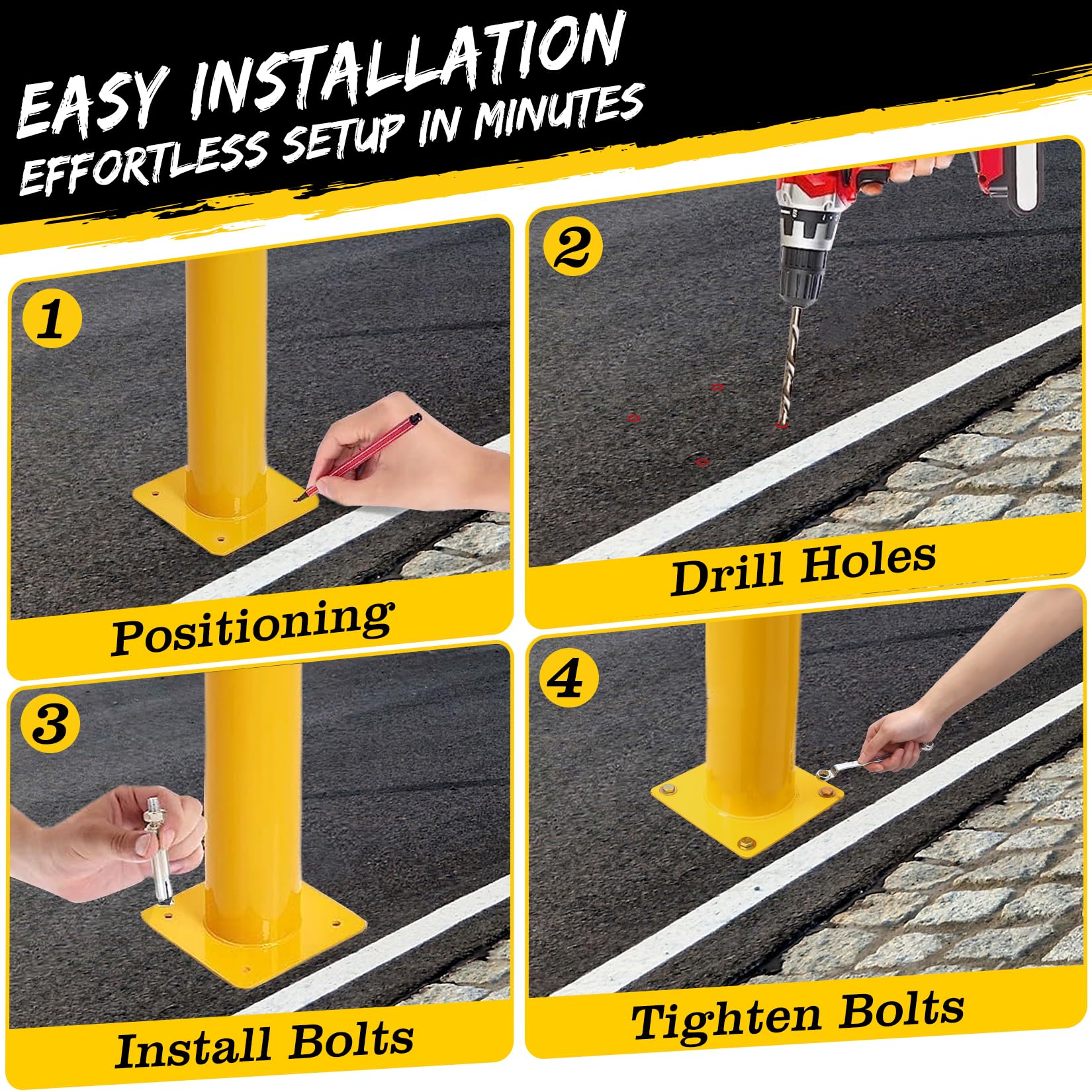 Garvee Safety Bollard 36 pollici in acciaio riflettente resistente alle intemperie per parcheggi e marciapiedi giallo