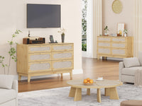 Cassettiera in rattan Garvee con 6 cassetti, porte USB, legno naturale, stile boho, camera da letto e soggiorno, 52,1"L x 31,2"A, colore naturale