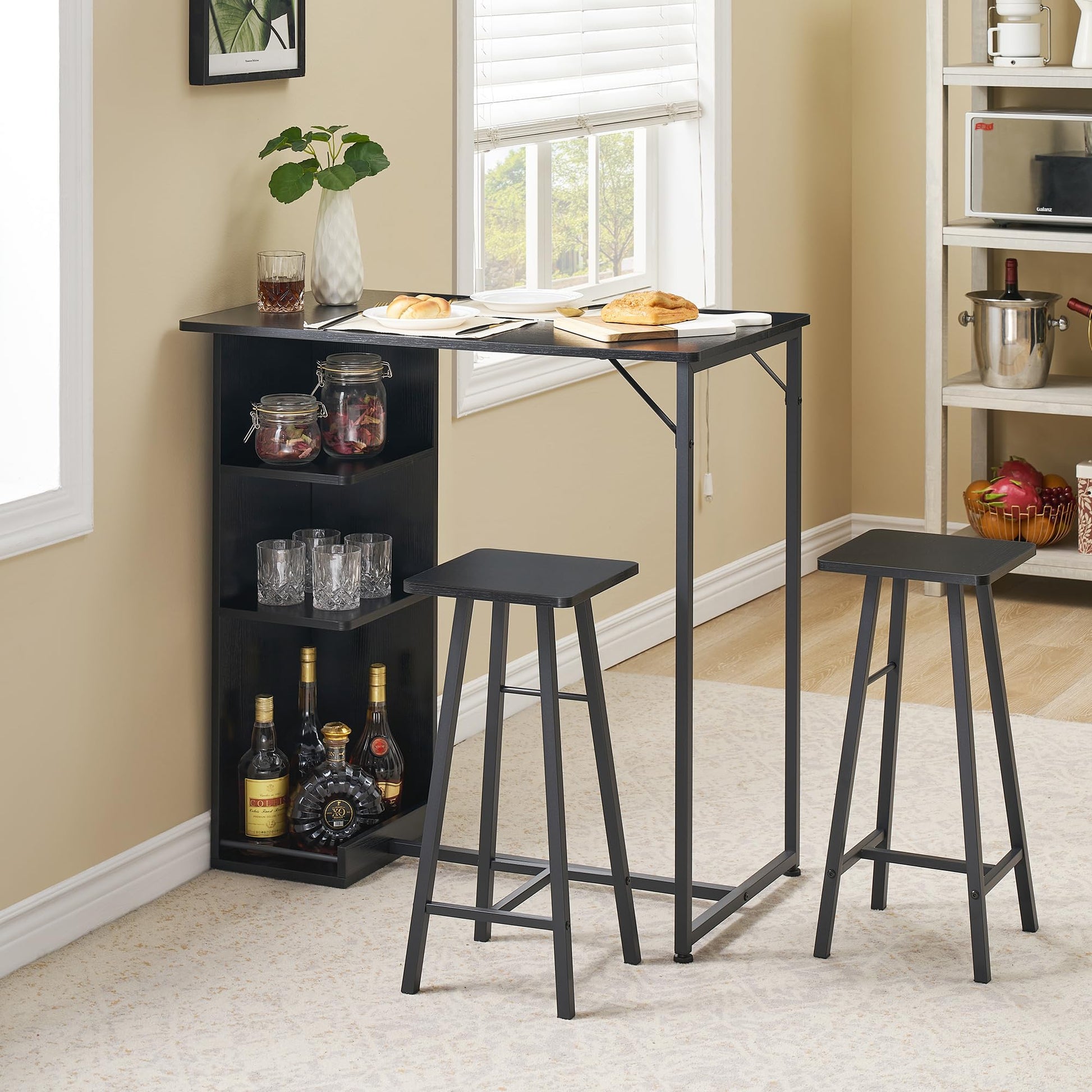 Set da pranzo piccolo Garvee da 36 pollici con contenitore, robusto ed ergonomico, MDF e acciaio, nero, per appartamenti e cucine