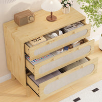 Cassettiera Garvee a 3 cassetti, in legno e rattan, design moderno, soggiorno e camera da letto, rovere chiaro, robusta e versatile