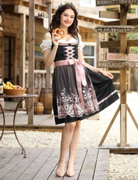 Garvee Dirndl, abito tradizionale midi da donna, set completo da 3 pezzi per l'Oktoberfest e le feste popolari, taglie 34-48, nero, 44