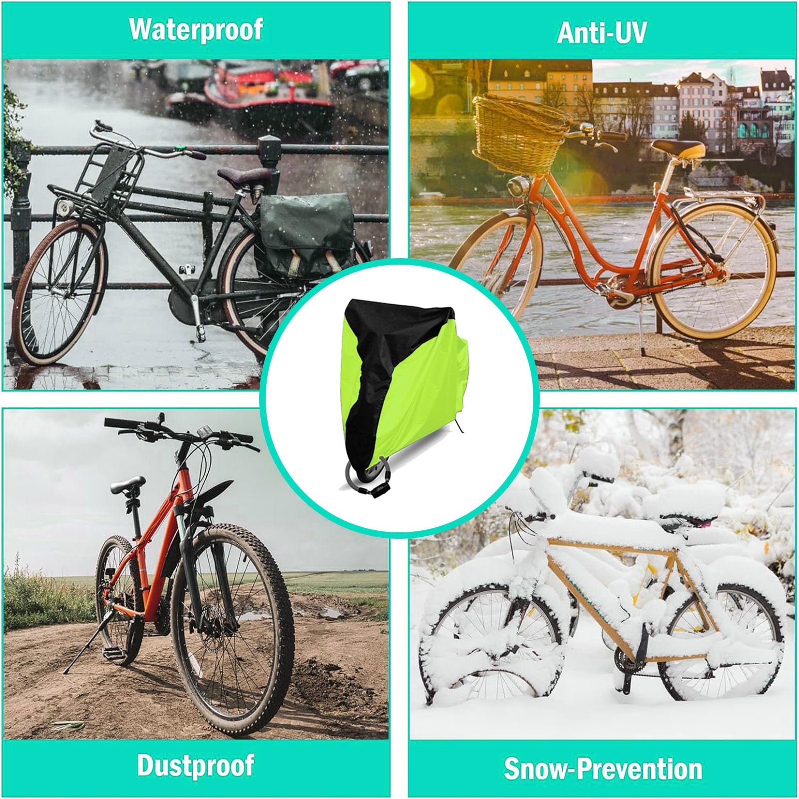 Garvee Copertura per Bicicletta 210D Oxford Impermeabile con Fori per Lucchetto e Strisce Riflettenti in PU per Mountain Bike Nero Verde XL