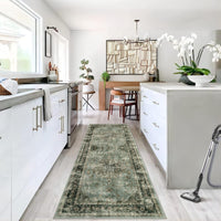 Tappeto vintage lavabile Garvee 80x150 cm antiscivolo verde antico per soggiorno, camera da letto, cucina, corridoio