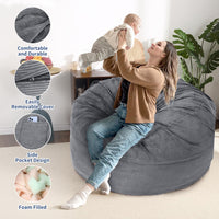 Poltrona a sacco Garvee per adulti, letto a sacco gigante trasformabile 2 in 1, rivestimento in velluto a coste lavabile, grigio chiaro, per soggiorno e camera da letto