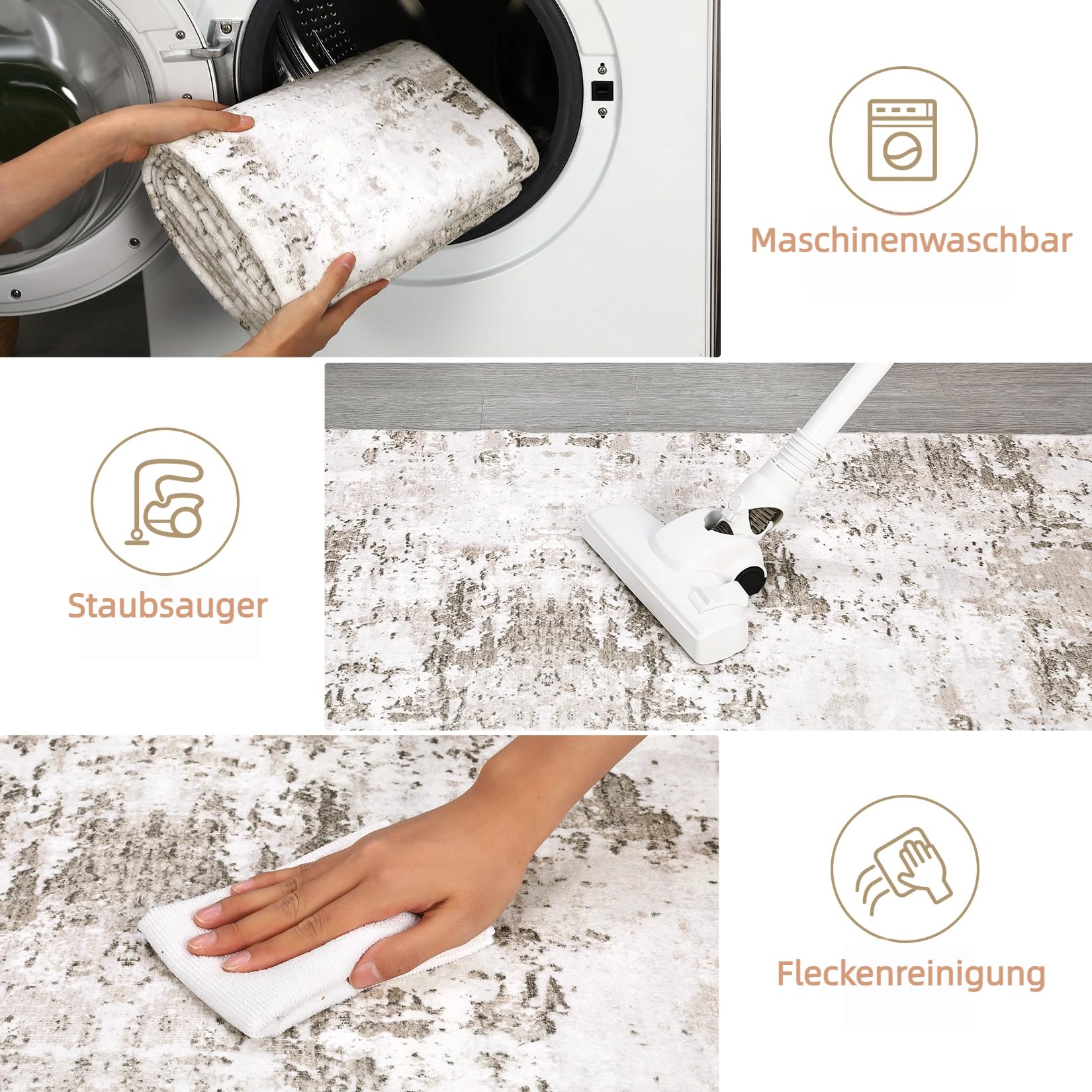 Tappeto moderno astratto per soggiorno Garvee 120x170 cm beige, lavabile, antiscivolo, a pelo corto, per ufficio e camera da letto