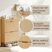 Scarpiera moderna Garvee con 3 cassetti a ribalta e 2 cassetti piccoli, ganci per corridoi stretti, appartamento, 31,5x9,45x52,36 pollici, legno fiammato