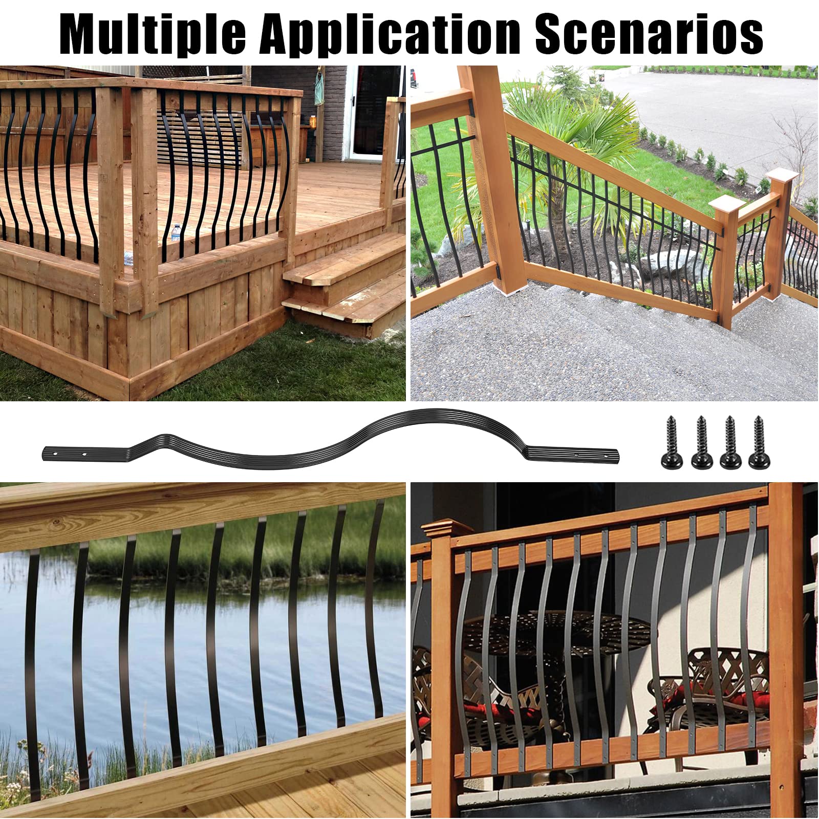 Balaustre per terrazze GARVEE, confezione da 50 balaustre in alluminio per terrazze, balaustre ad arco ondulato da 32,25"x1" con viti, balaustre per terrazze per scale, ringhiere per terrazze e scale, nero opaco