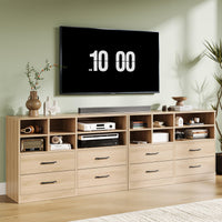 Cassettiera Garvee a 4 cassetti con 6 scomparti aperti, ripiani regolabili, legno MDF, mobile TV moderno per camera da letto e soggiorno, rovere, 47,24"L x 31,69"A