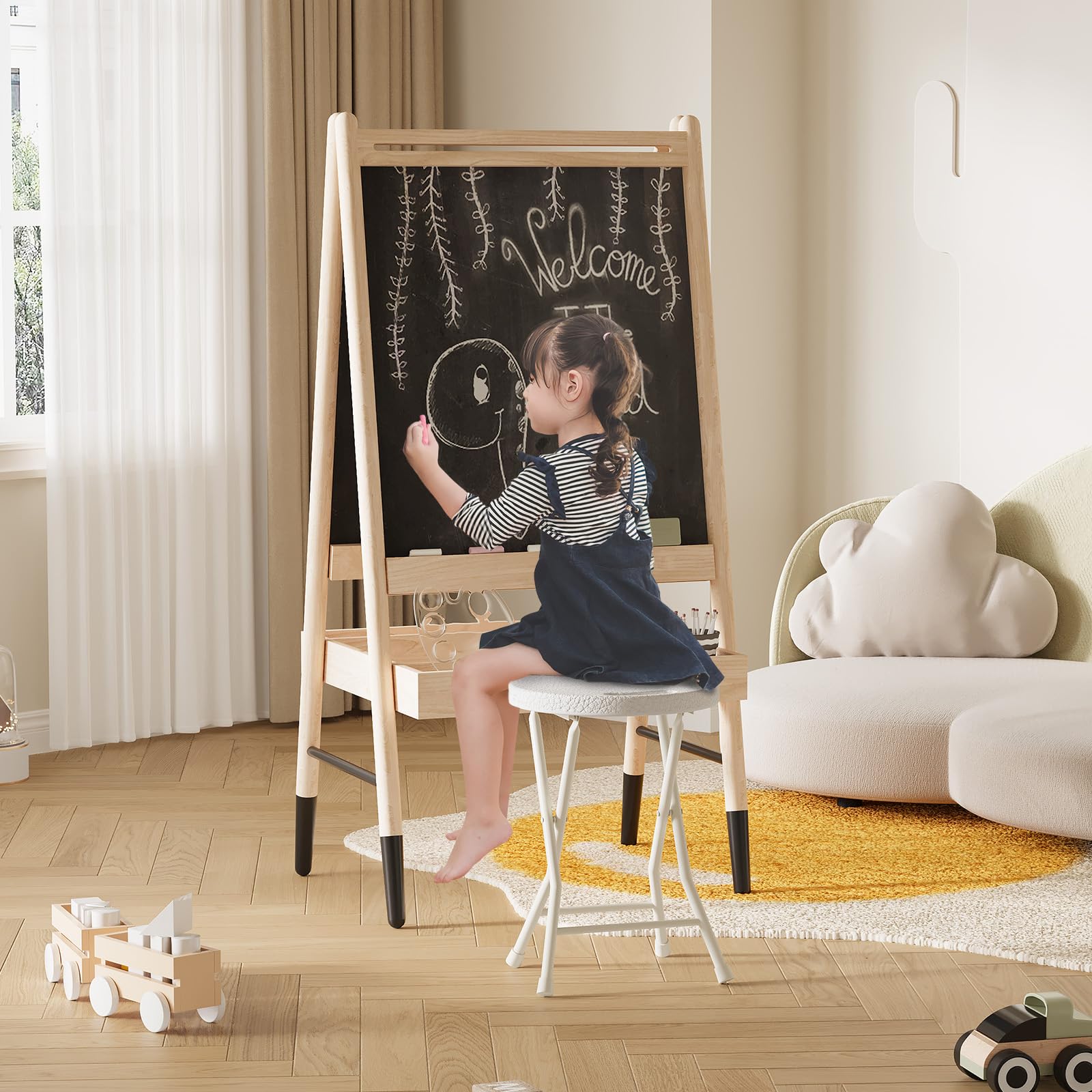 Sgabello/sedia pieghevole Garvee con maniglia, capacità di carico di 600 libbre, piedini antiscivolo, struttura in acciaio per campeggio e cucina, leggero e compatto, nero