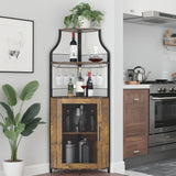 Garvee Porta Vino ad Angolo 5 Ripiani con Portabicchieri e Porte a Griglia Metallica per Bar e Cucina, Spazio per 50 Bottiglie, Robusto MDF, Metallo, Design ad Angolo, Effetto Legno - Rustikales 2