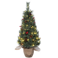 Albero di Natale Garvee da 90 cm con base in juta a LED – Albero di Natale artificiale con 150 LED bianchi caldi, ideale per soggiorni, uffici o piccoli spazi per decorazioni festive
