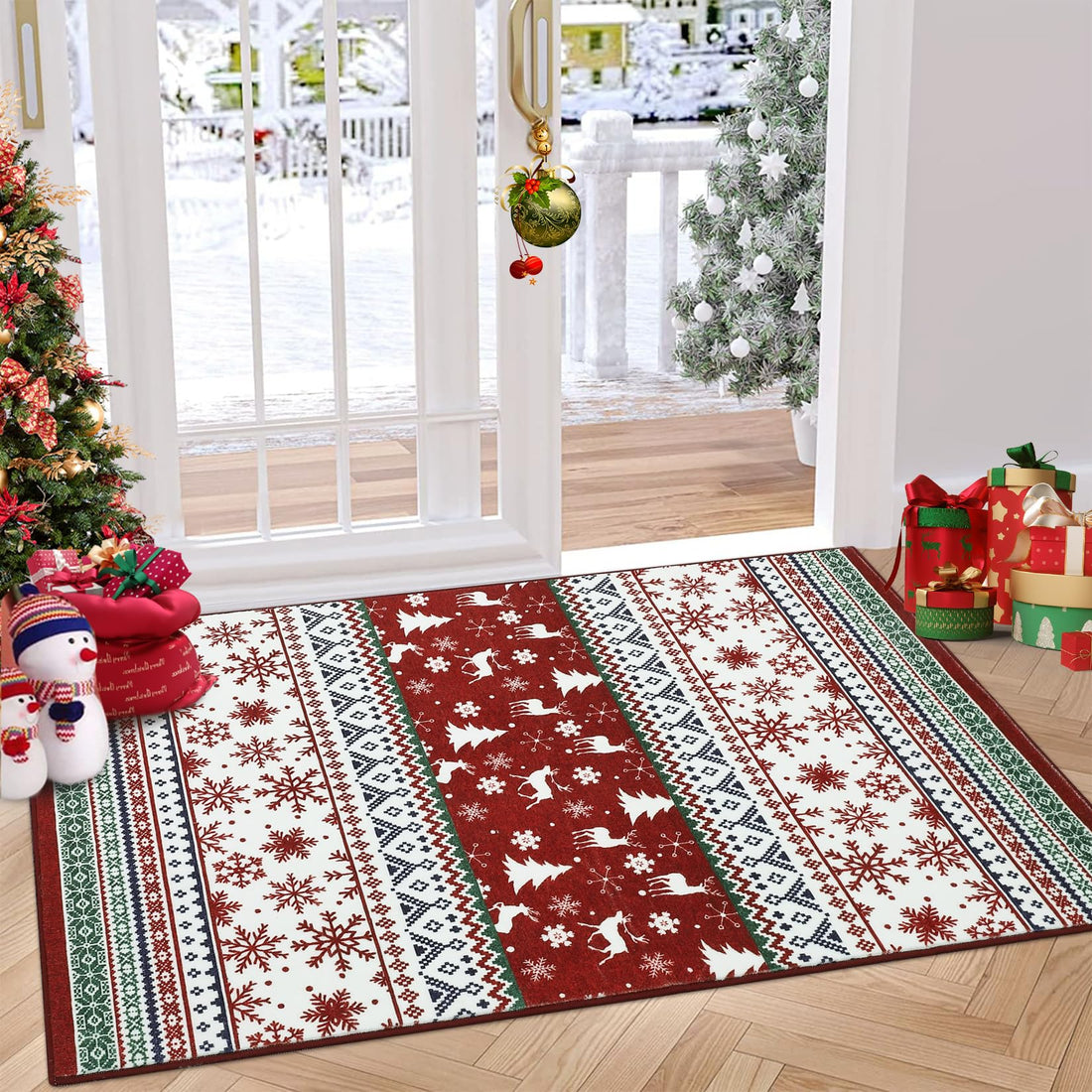 Tappeto natalizio Garvee, zerbino lavabile antiscivolo per soggiorno, cucina, cameretta dei bambini, 60x100 cm, rosso