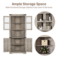 Mobiletto angolare alto Garvee in stile rustico con anta in vetro e ripiani regolabili per soggiorno e cucina, in legno impermeabile, salvaspazio, stabile, triangolare, bianco