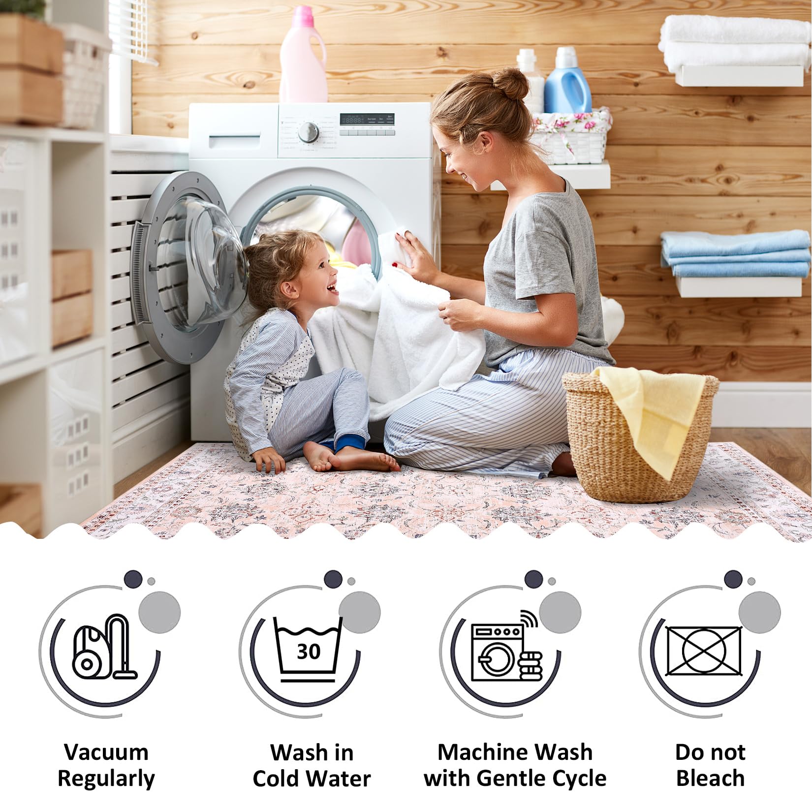 Tappeto lavabile GARVEE di grandi dimensioni, resistente all'acqua e alle macchie, motivo orientale vintage, antiscivolo, 200x290 cm, per uso interno ed esterno