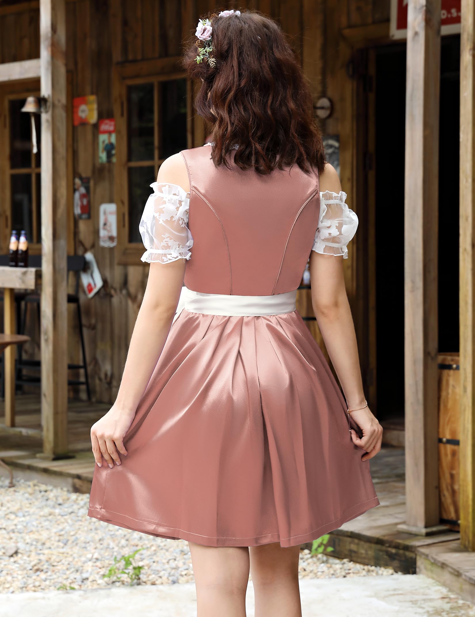 Set Dirndl da donna Garvee, 3 pezzi, con grembiule, camicetta e vestito per l'Oktoberfest e le feste, rosa C, taglia 40