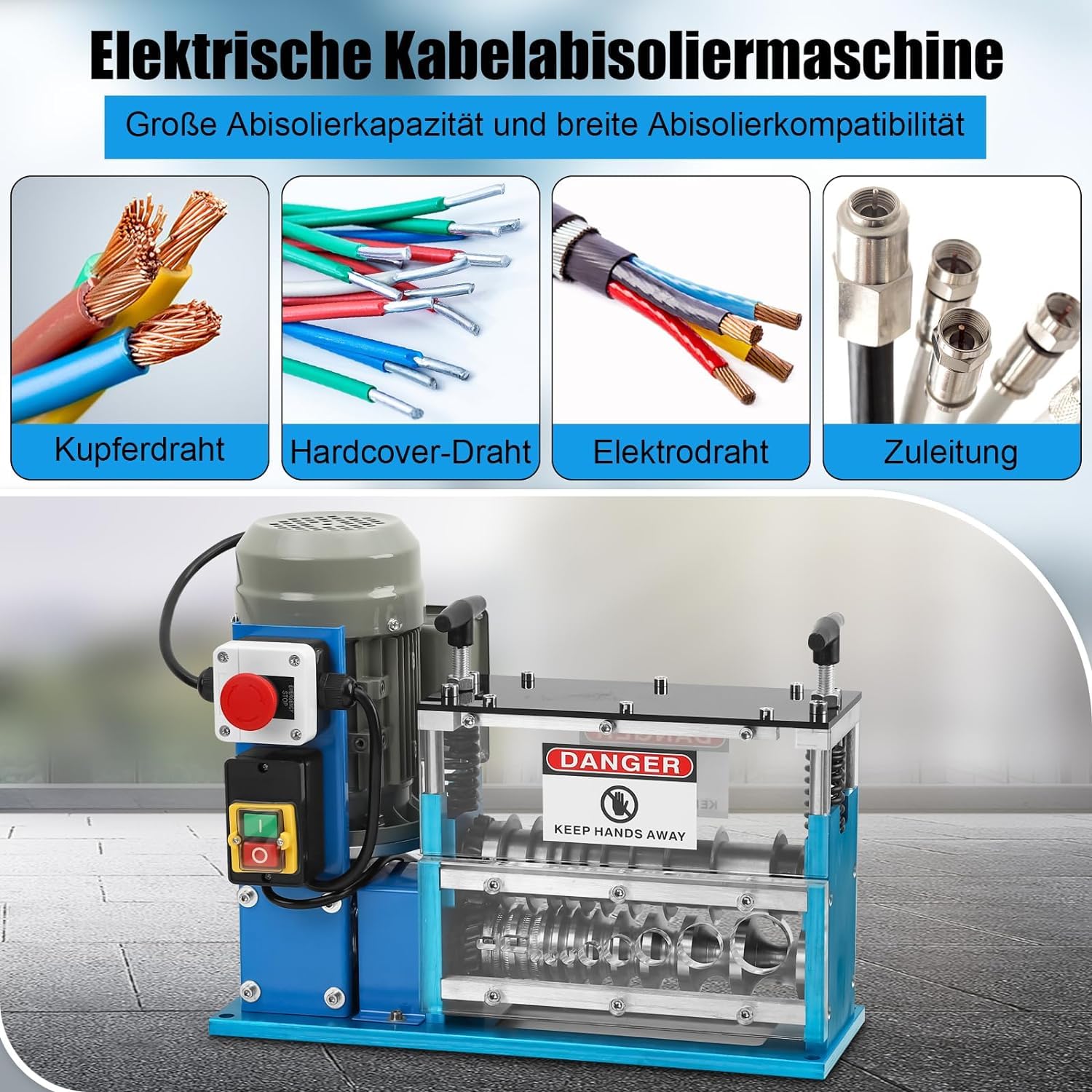 Macchina spelafili elettrica GARVEE, macchina spelafili GARVEE da 370 W, utensile spelafili da 1,5-38 mm e 75 piedi/min con 11 fori e 10 lame, macchina spelafili per la lavorazione di cablaggi
