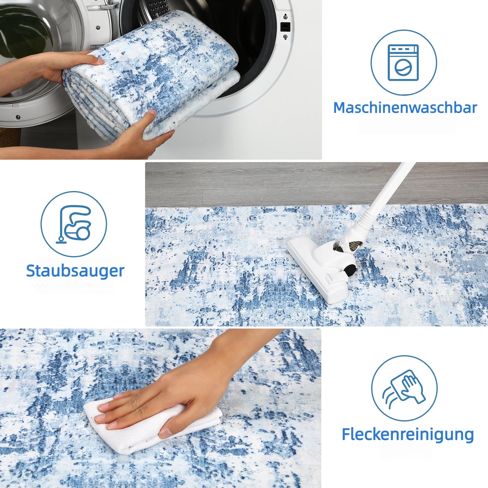 Tappeto moderno astratto Garvee 160x230cm, lavabile, a pelo corto, per soggiorno, camera da letto, ufficio, blu