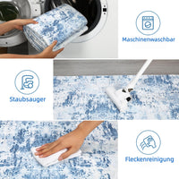 Tappeto moderno astratto Garvee 160x230cm, lavabile, per soggiorno e camera da letto, blu, a pelo corto, antiscivolo, pieghevole