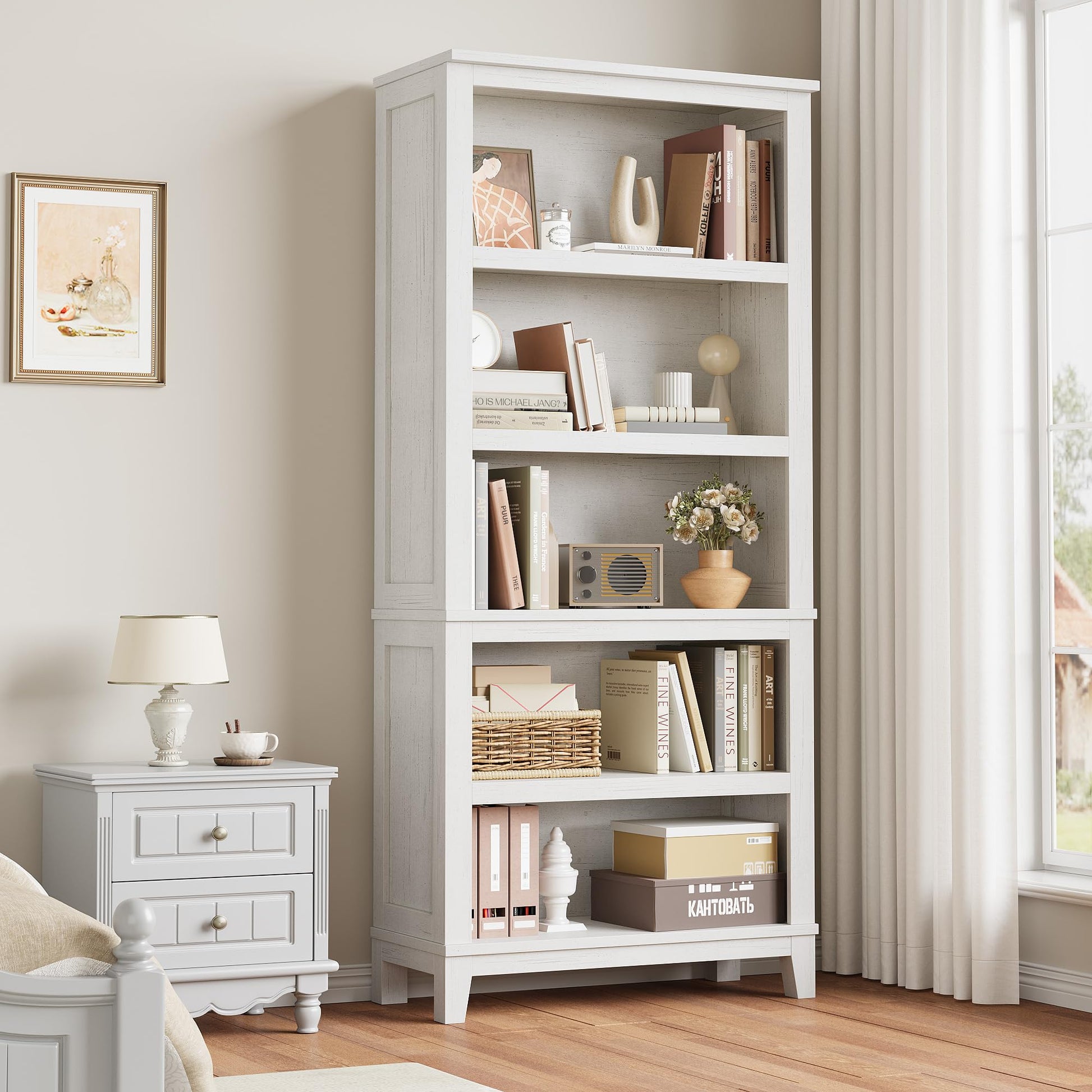 Libreria in legno Garvee, 5 ripiani, robusta, design vintage, MDF e legno, per soggiorno, ufficio, impermeabile, marrone