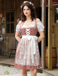 Set Dirndl da donna Garvee, 3 pezzi, con grembiule, camicetta e vestito per l'Oktoberfest e le feste, rosa C, taglia 40