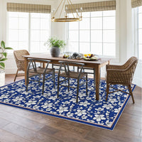 Tappeto per soggiorno Garvee lavabile con motivo floreale vintage, pelo corto, antiscivolo, morbido, grande, 200x290 cm, blu