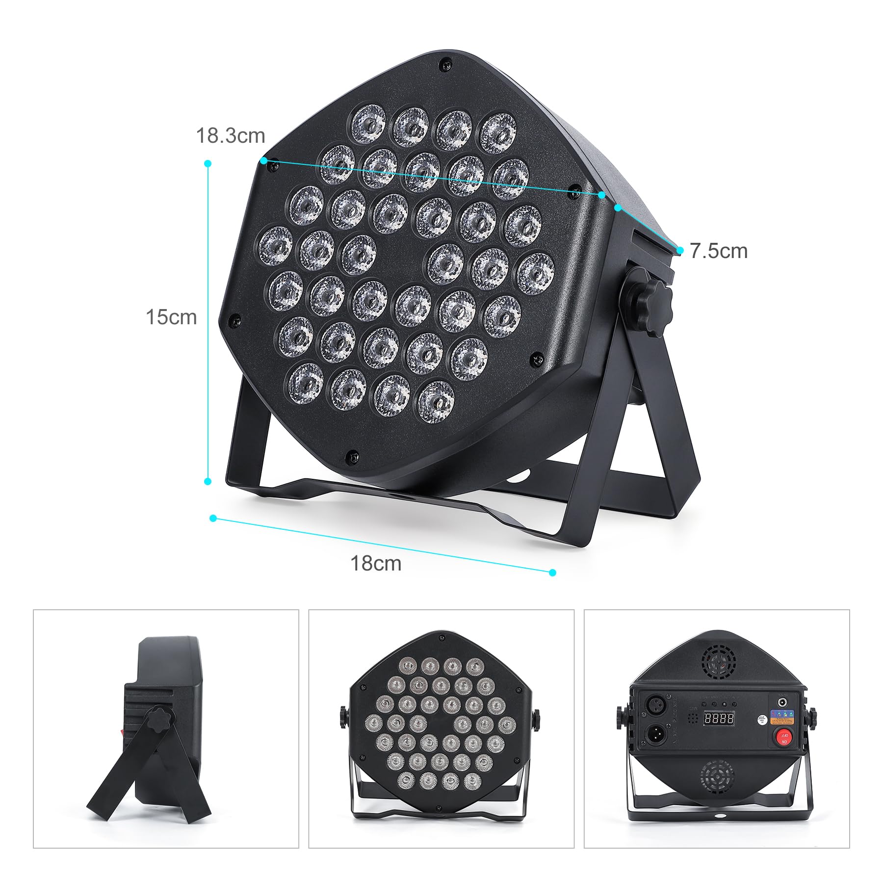 Luci da palco LED RGB ricaricabili Garvee, 36 LED, 7 modalità, telecomando, controllo DMX, flessibili per DJ, discoteca, feste, bar, Halloween, Natale
