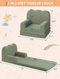 Divano e chaise longue pieghevole 2 in 1 Garvee Kids Couch, schiuma, morbido Sherpa, motivo a onde verdi, sala giochi, leggero, base antiscivolo