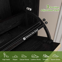 Scarpiera Garvee con 4 scomparti a ribalta, design scanalato in stile rustico, gambe in metallo, stretta, per corridoio e ingresso, nera