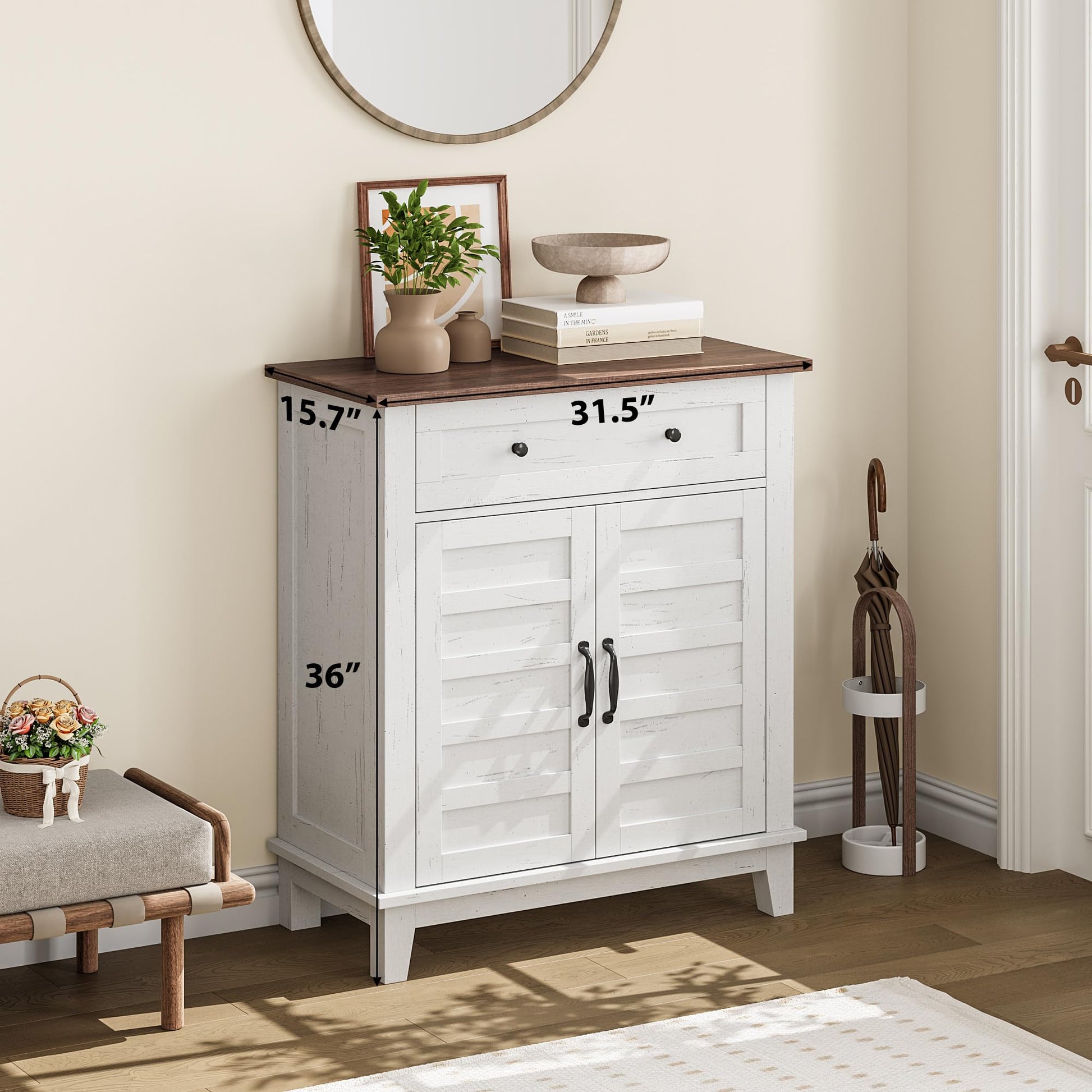 Mobiletto portaoggetti Garvee Farmhouse, ripiano regolabile a 3 livelli, 7 marce, legno rustico, per cucina e sala da pranzo, 15,7x31,5x36 pollici, marrone